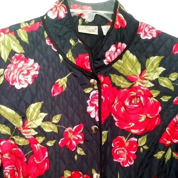 🌹 Kim Rogers Quilted Jacket – Petite M – Black Rose Floral - Picture 4 of 13